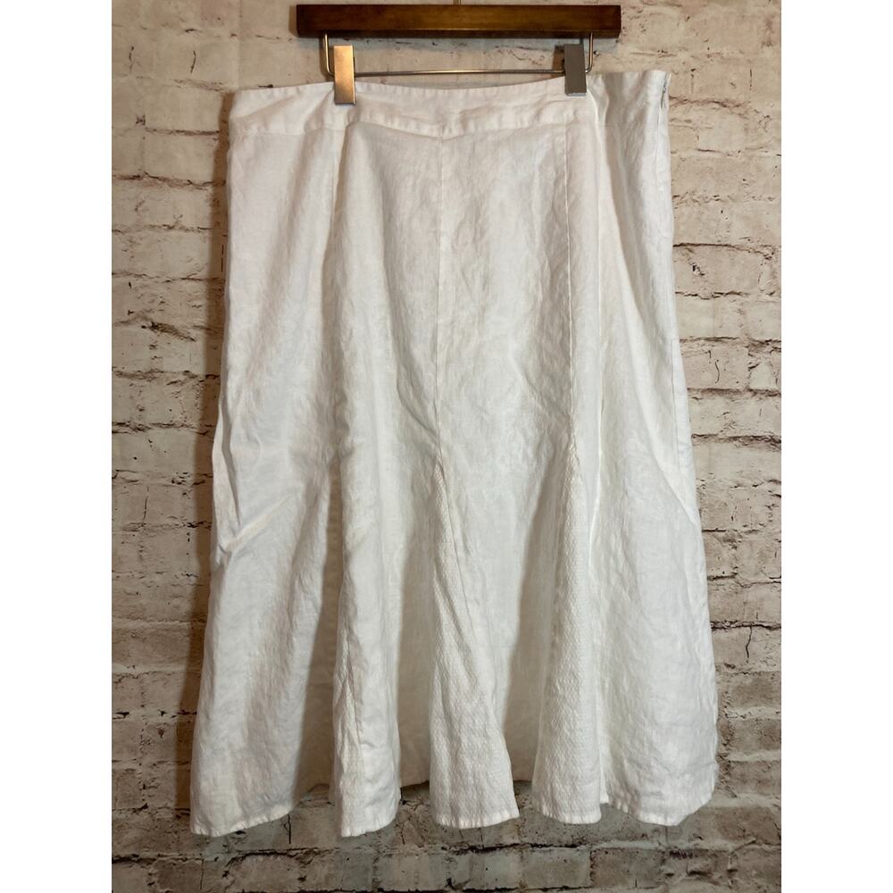 JM Collection Linen Skirt Womens 18 Pure White Midi Flare Coquette Feminine Plus